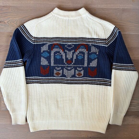 VTG 70s Silton California Fisherman Sweater RARE Aztec Thunderbird Mens Large - Picture 1 of 7